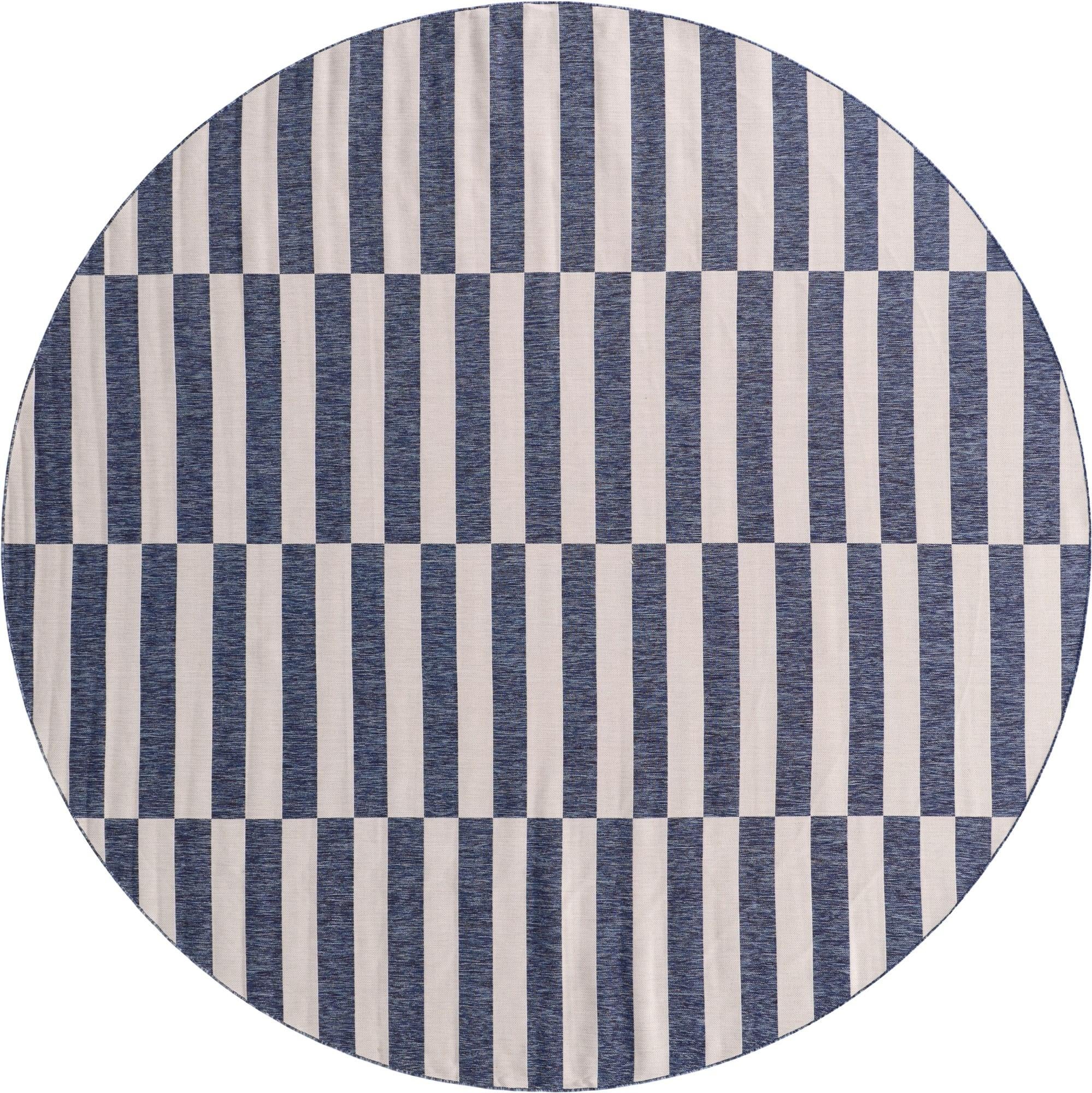 Blue Easy-Clean Ribbon Indoor / Outdoor Round Rug