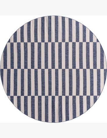 Blue Easy-Clean Ribbon Indoor / Outdoor Round Rug