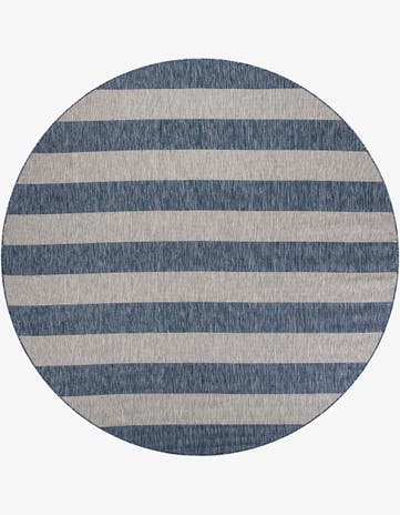 Blue Easy-Clean Ribbon Indoor / Outdoor Round Rug