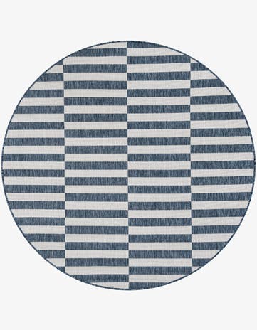 Blue Easy-Clean Ribbon Indoor / Outdoor Round Rug