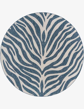 Blue Easy-Clean Safari Indoor / Outdoor Round Rug