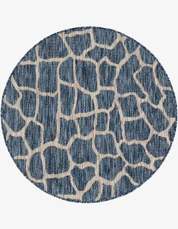 Blue Easy-Clean Safari Indoor / Outdoor Round Rug