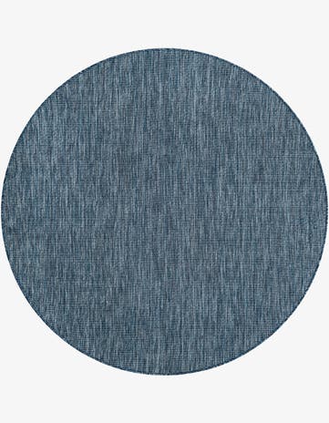 Blue Easy-Clean Solid Indoor / Outdoor Round Rug