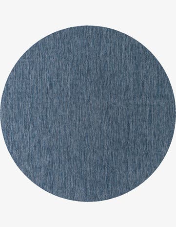 Blue Easy-Clean Solid Indoor / Outdoor Round Rug