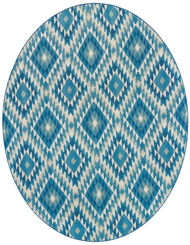 Detail image of 7' 10 x 7' 10 Easy-Clean Southwestern Indoor / Outdoor Round Rug