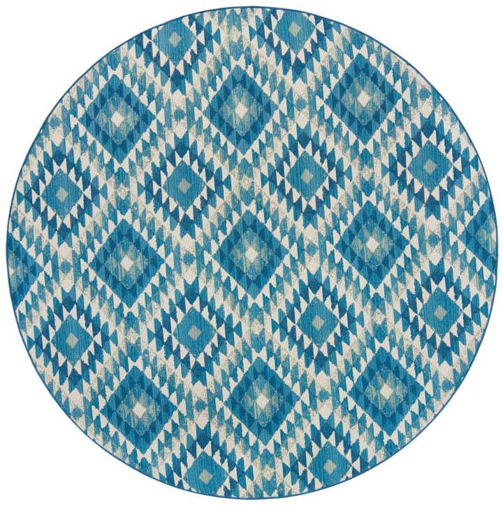 7' 10 x 7' 10 Easy-Clean Southwestern Indoor / Outdoor Round Rug