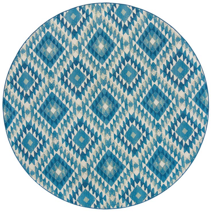Detail image of 7' 10 x 7' 10 Easy-Clean Southwestern Indoor / Outdoor Round Rug