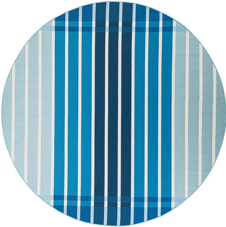 Detail image of 7' 10 x 7' 10 Easy-Clean Striped Indoor / Outdoor Round Rug