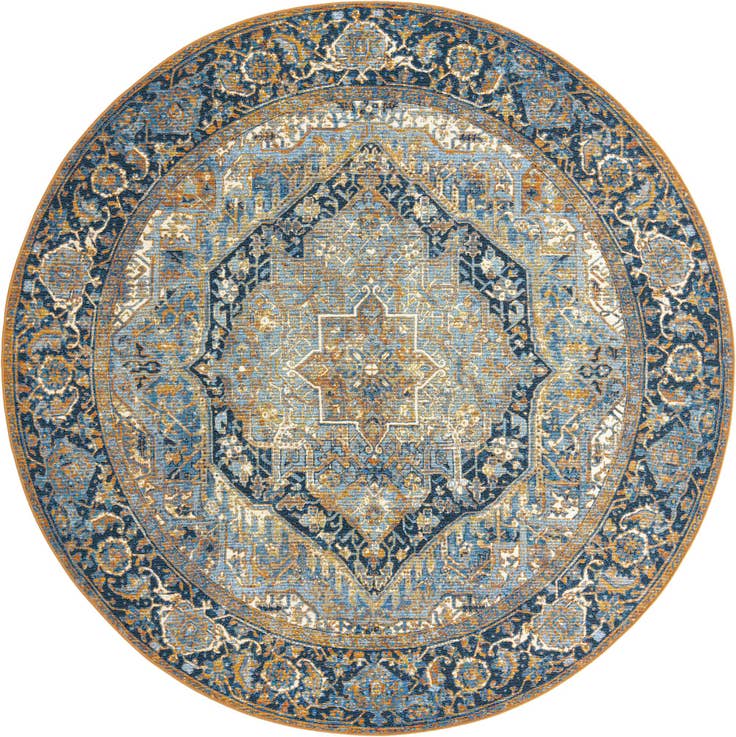 Detail image of 7' 10 x 7' 10 Easy-Clean Traditional Indoor / Outdoor Round Rug