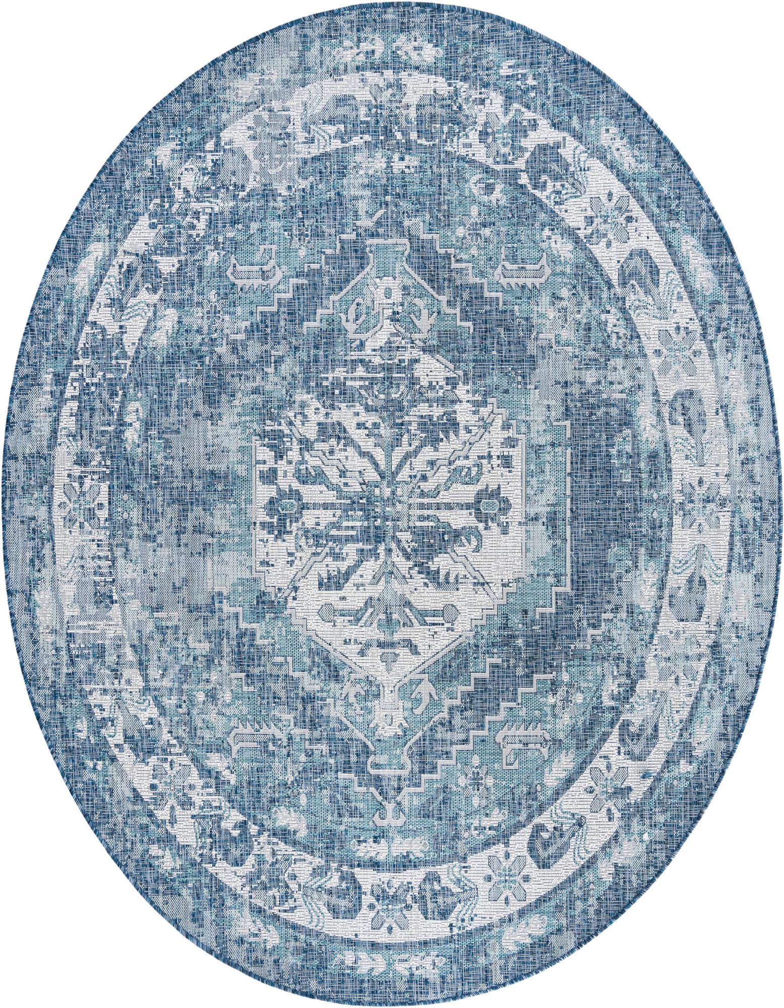7' 10 x 7' 10 Easy-Clean Traditional Indoor / Outdoor Round Rug