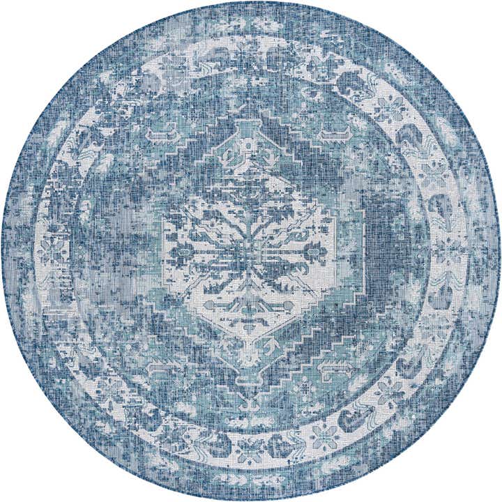 7' 10 x 7' 10 Easy-Clean Traditional Indoor / Outdoor Round Rug