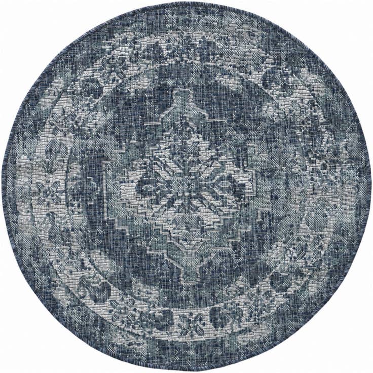 Detail image of 3' x 3' Easy-Clean Traditional Indoor / Outdoor Round Rug