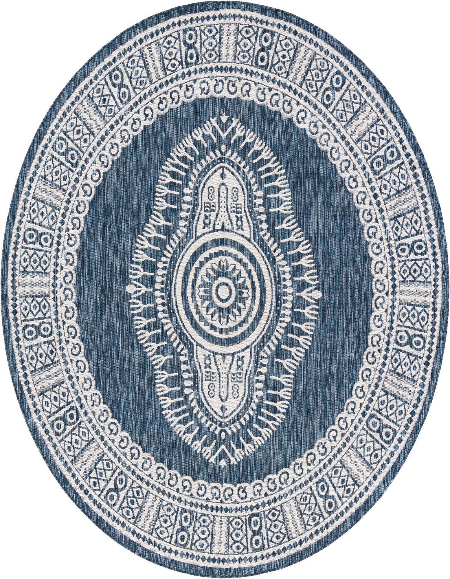 7' 10 x 7' 10 Easy-Clean Traditional Indoor / Outdoor Round Rug