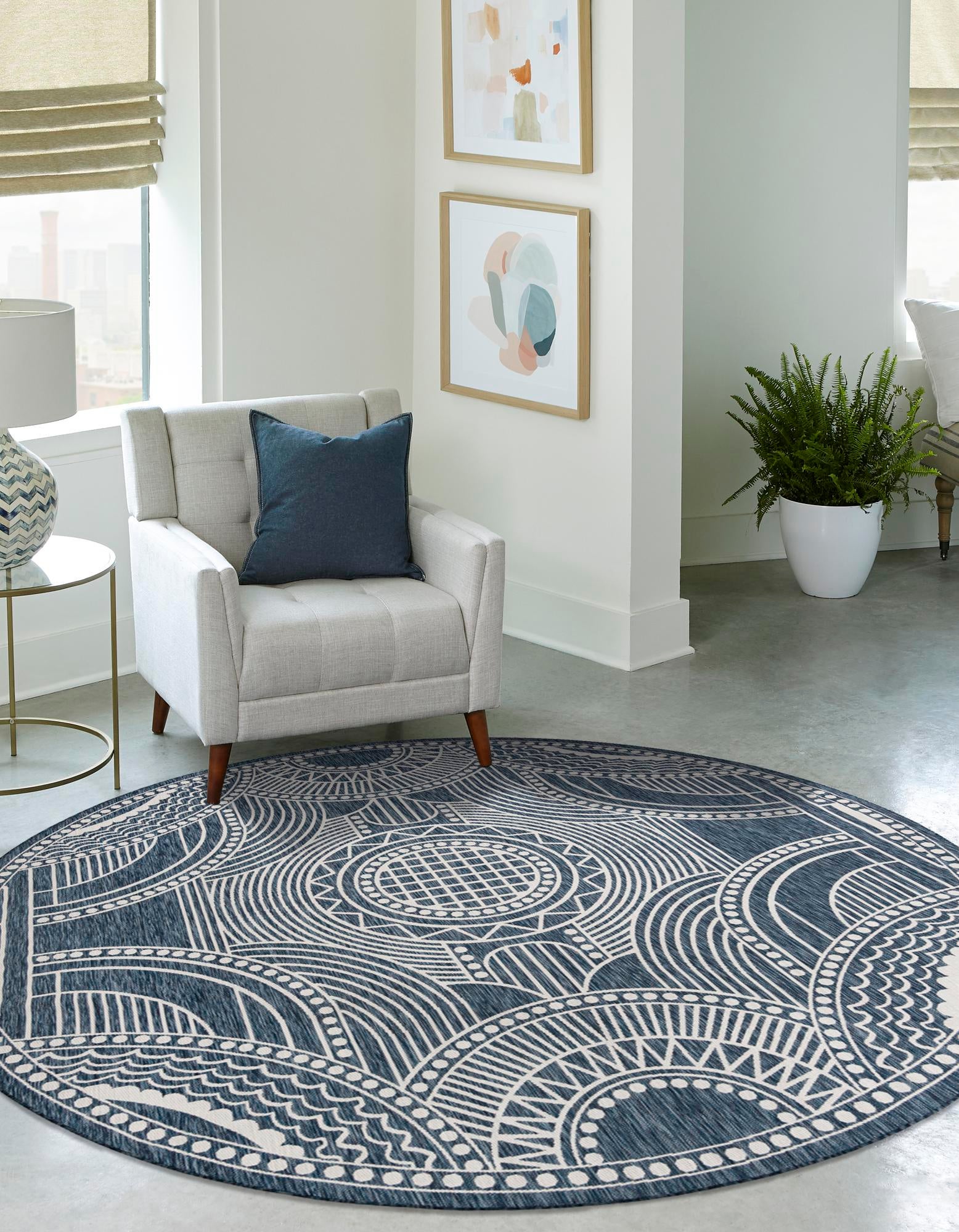 3' x 3' Easy-Clean Traditional Indoor / Outdoor Round Rug