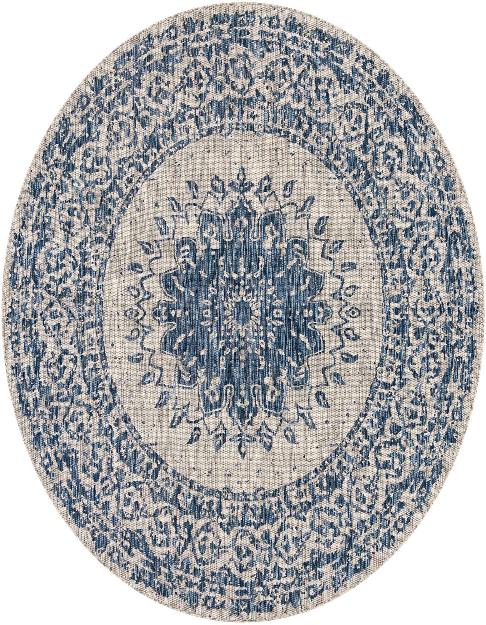 7' 10 x 7' 10 Easy-Clean Traditional Indoor / Outdoor Round Rug
