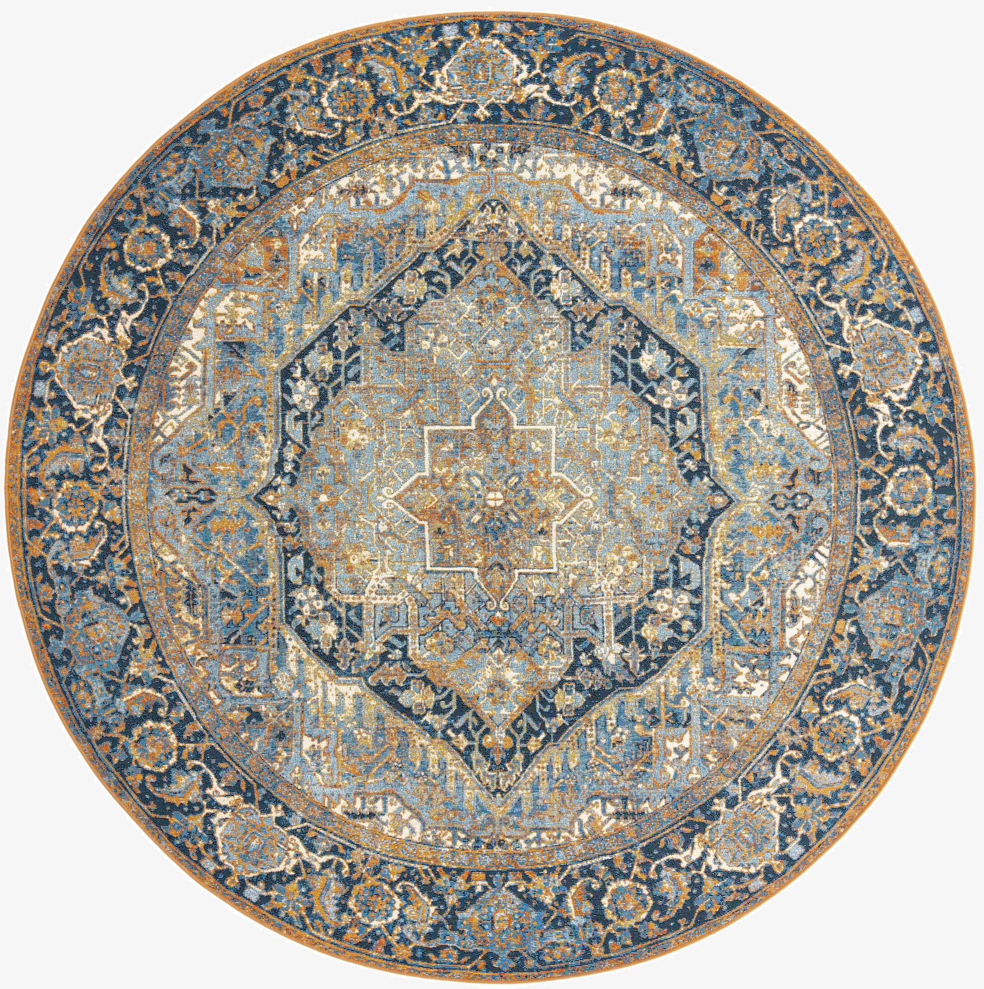 Primary image 7' 10 x 7' 10  Washable Traditional Indoor / Outdoor Round Rug