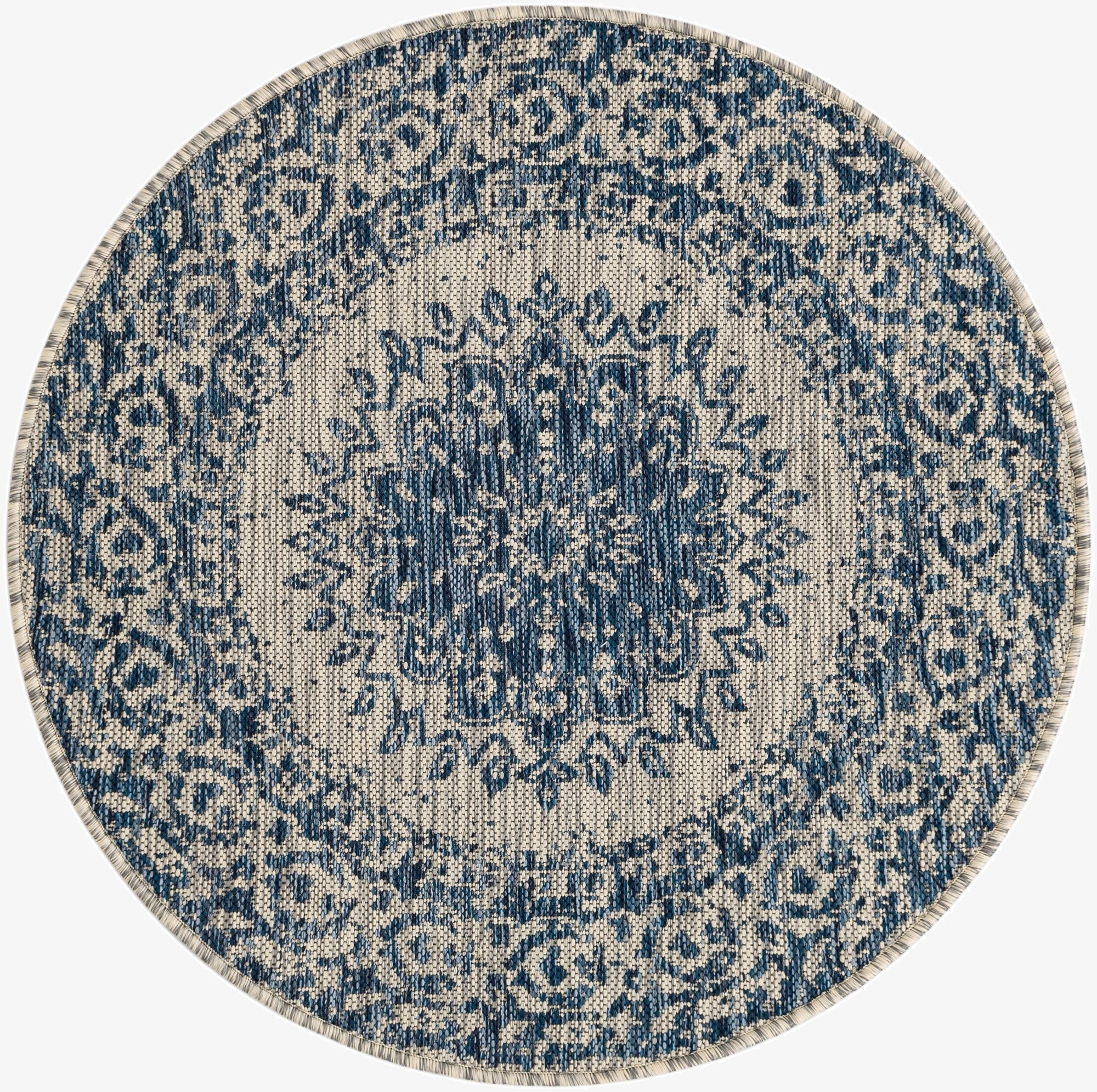 3' x 3'  Washable Traditional Indoor / Outdoor Round Rug