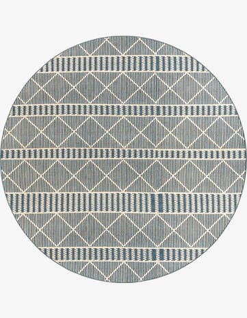 Blue Easy-Clean Trellis Indoor / Outdoor Round Rug
