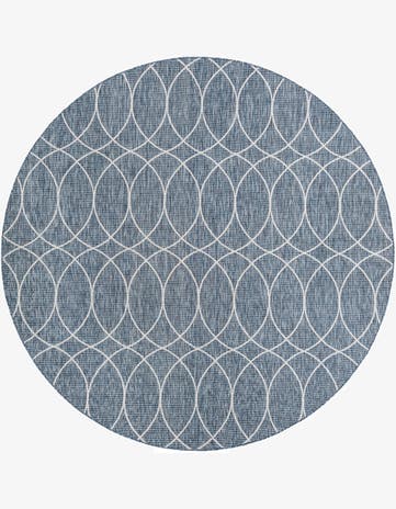 Blue Easy-Clean Trellis Indoor / Outdoor Round Rug