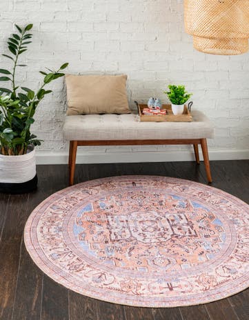 Blue Washable Timeless Round Rug