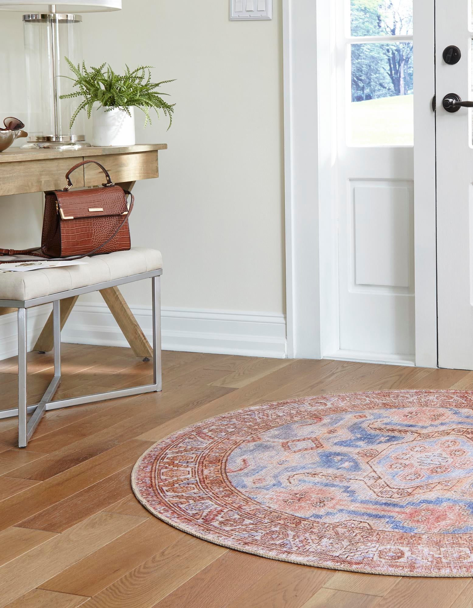 Blue 5' x 5' Washable Timeless Round Rug | Rugs.com