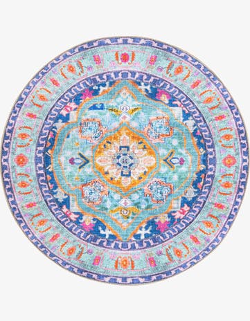Blue Washable Timeless Round Rug