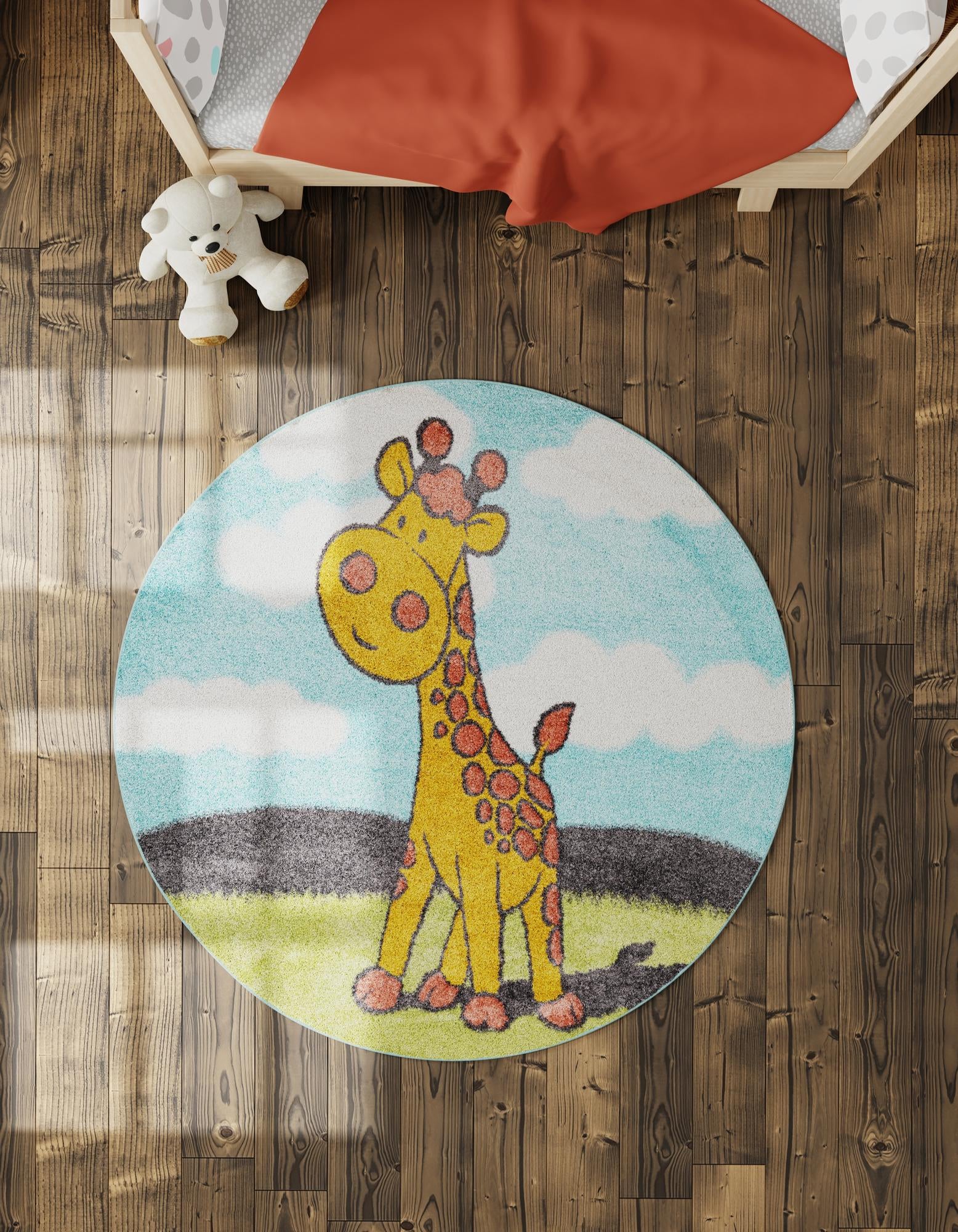 7' 10 x 7' 10 Giraffe Whimsy Kids Round Rug