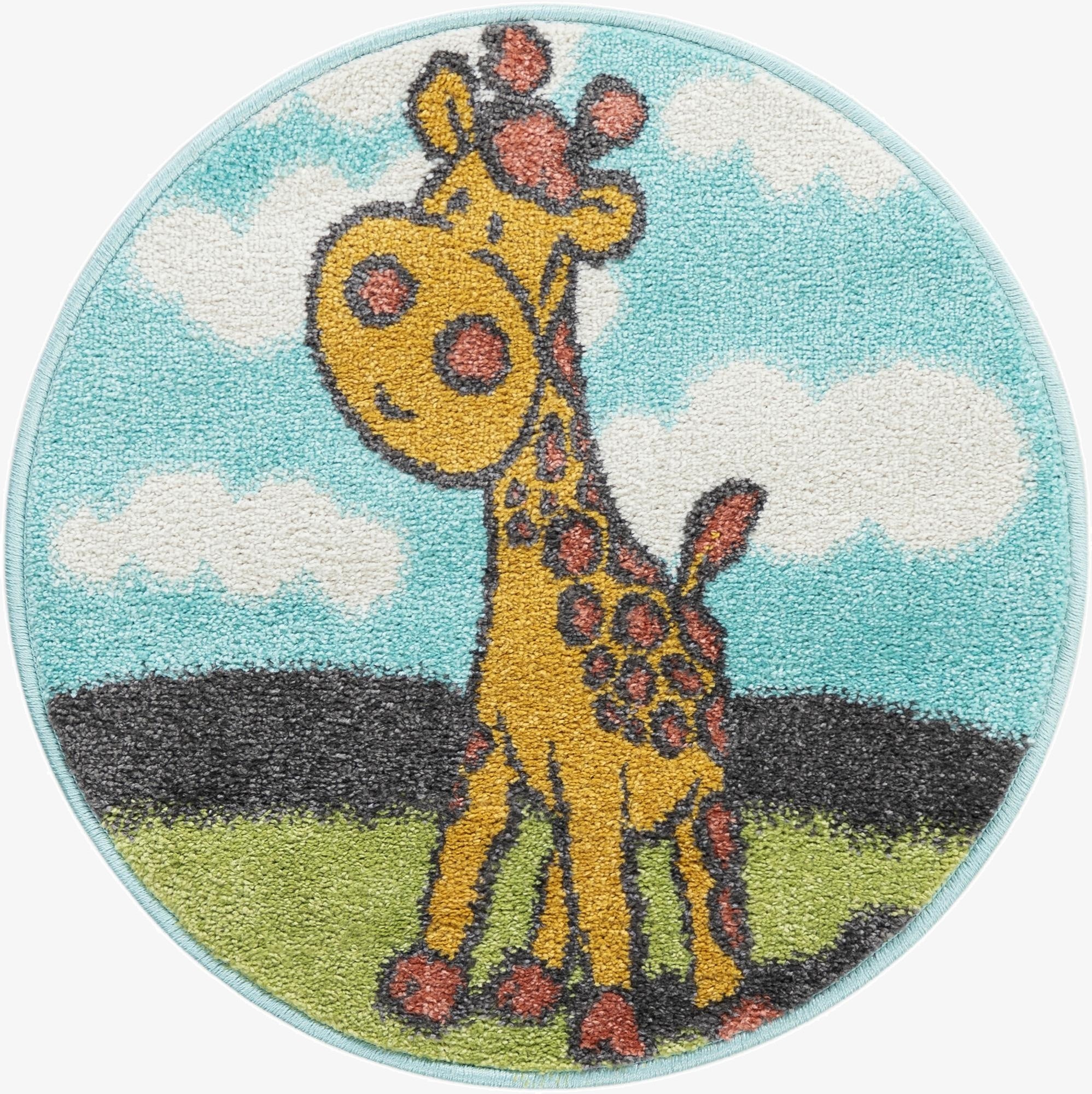 2' 2 x 2' 2 Giraffe Whimsy Kids Round Rug