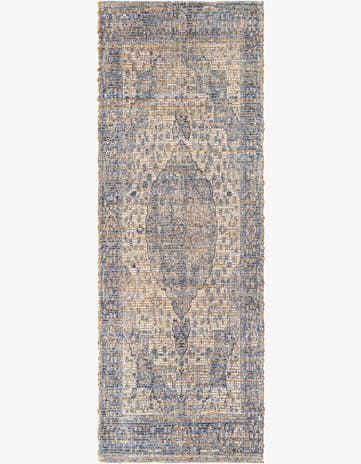 Blue Hand Woven Chenille Jute Runner Rug