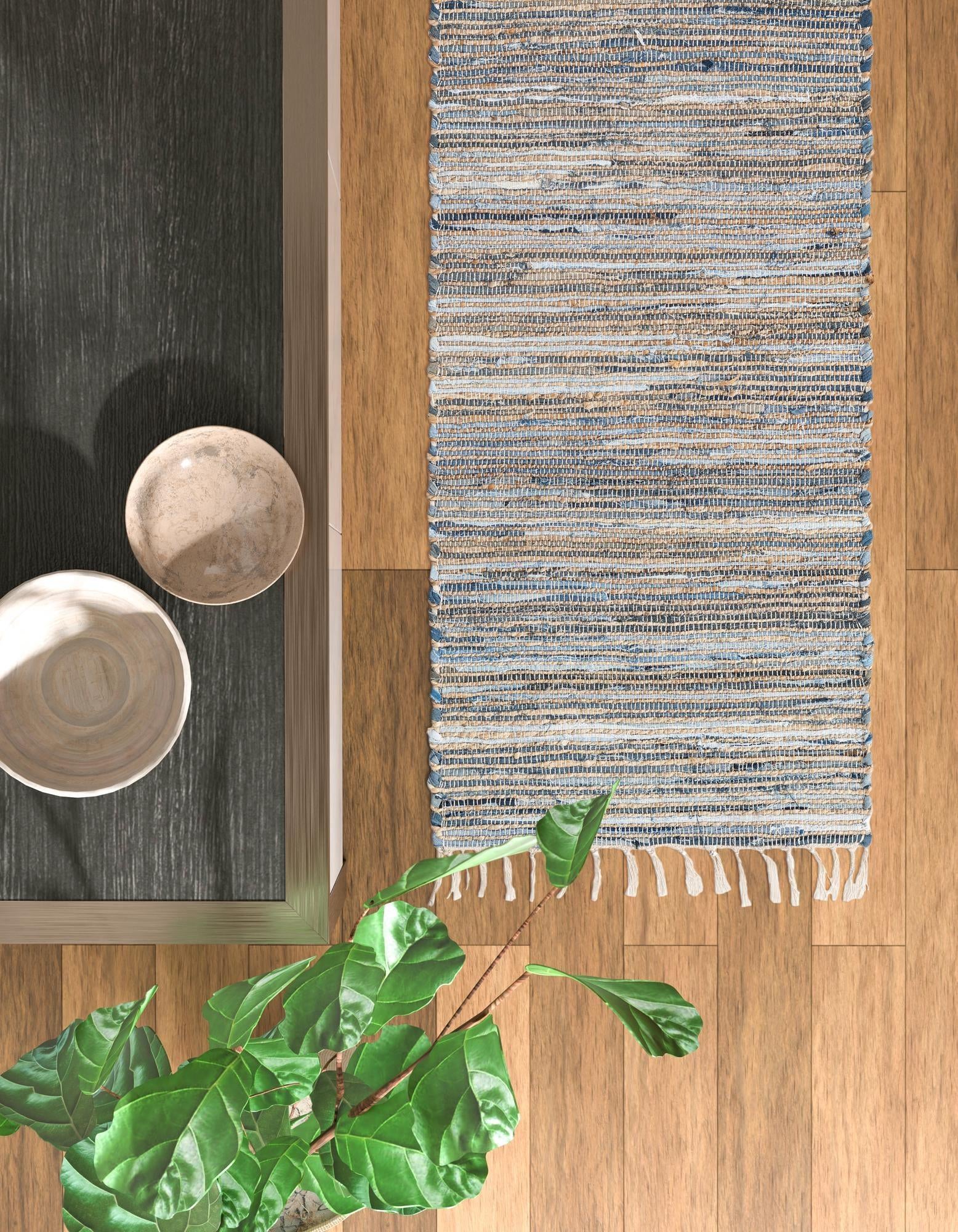 2' 7 x 10' Hand Woven Chindi Jute Runner Rug