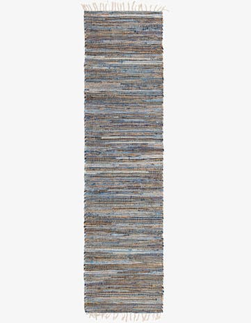 Blue Hand Woven Chindi Jute Runner Rug