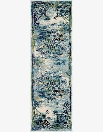 Blue Washable Fleur Runner Rug