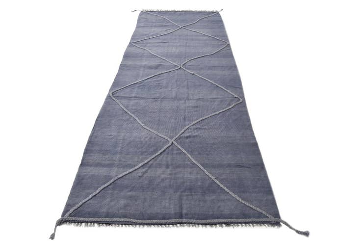 Detail image of 3' 7 x 11' 1 Hand Woven Kilim Modern Wool Runner Rug