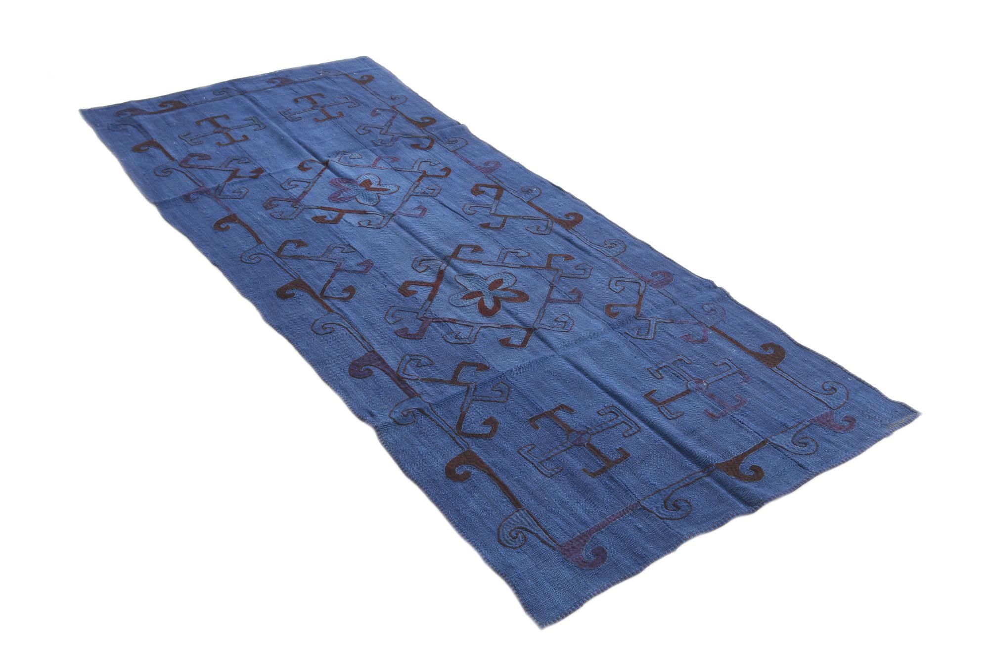 3' 7 x 8' 8 Hand Woven Kilim Suzani Wool Runner Rug