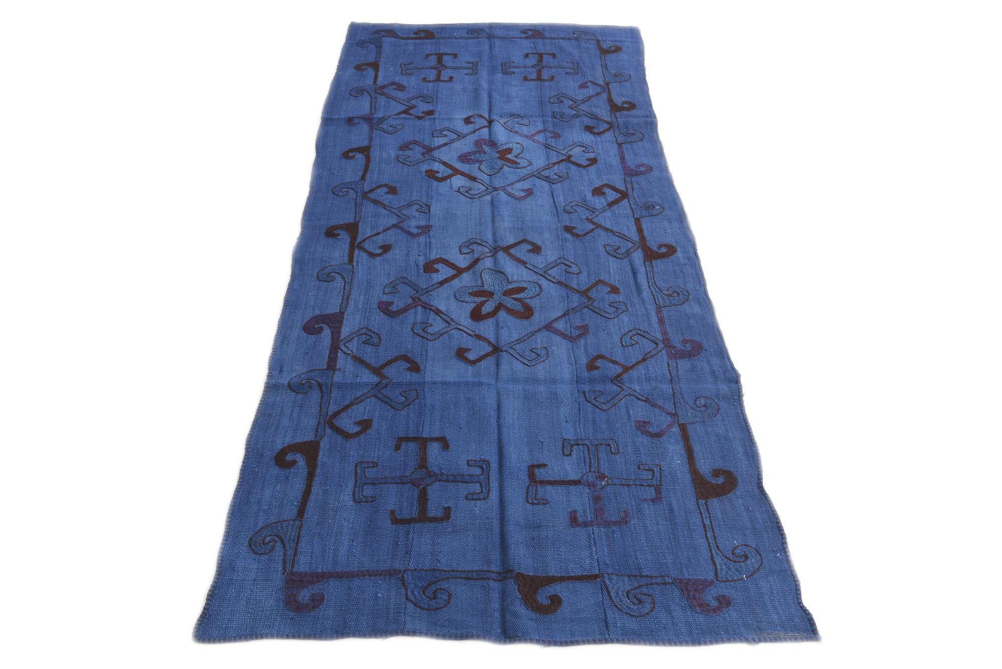 3' 7 x 8' 8 Hand Woven Kilim Suzani Wool Runner Rug