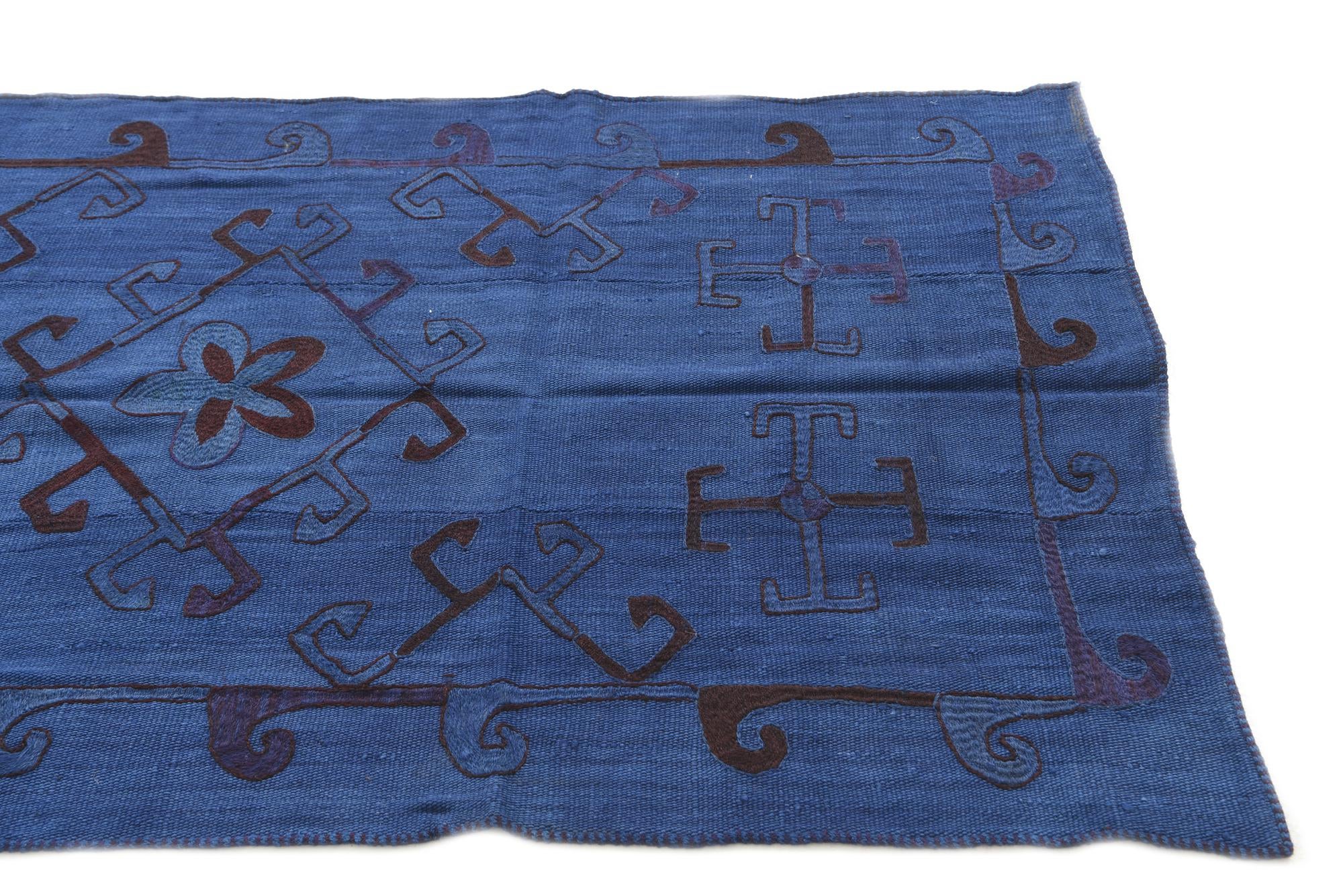 3' 7 x 8' 8 Hand Woven Kilim Suzani Wool Runner Rug