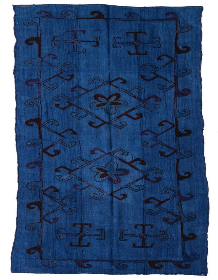 Detail image of 3' 7 x 8' 8 Hand Woven Kilim Suzani Wool Runner Rug