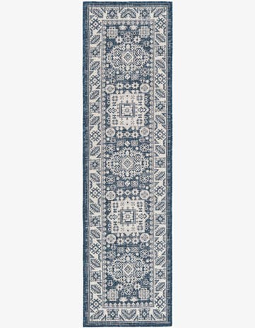 Blue Easy-Clean Aztec Indoor / Outdoor Runner Rug