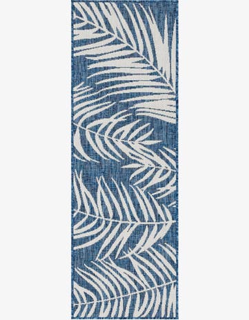 Blue Easy-Clean Botanical Indoor / Outdoor Runner Rug