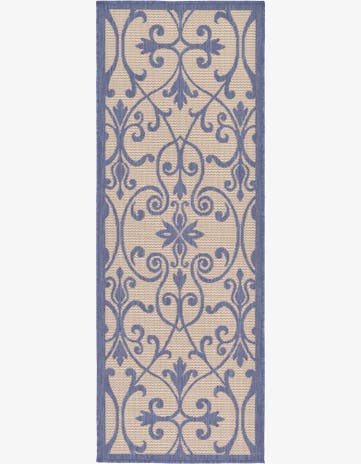 Blue Easy-Clean Botanical Indoor / Outdoor Runner Rug