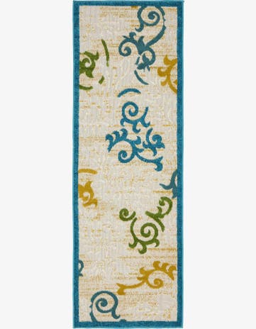 Blue Easy-Clean Botanical Indoor / Outdoor Runner Rug