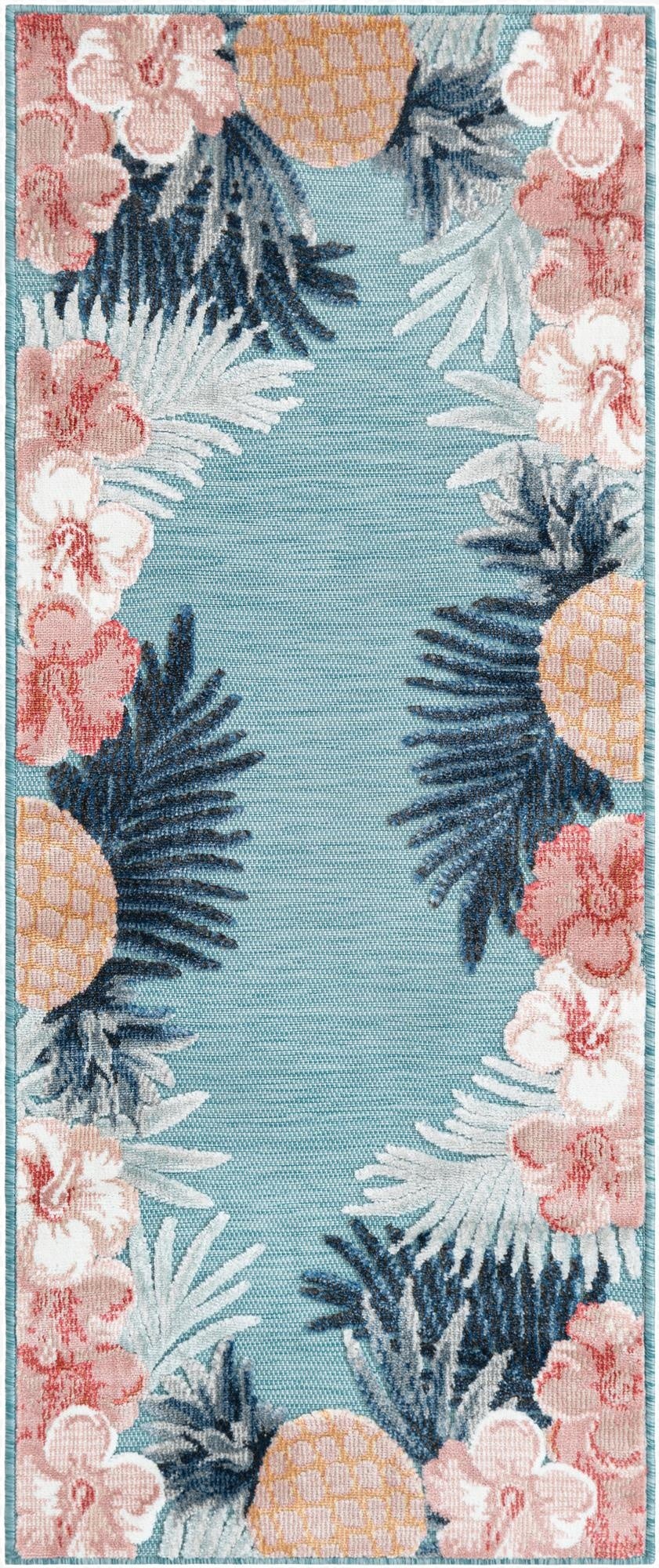 2' 2 x 5' 3  Washable Botanical Indoor / Outdoor Runner Rug