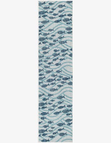 Blue Easy-Clean Coastal Indoor / Outdoor Runner Rug