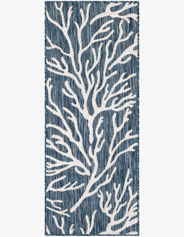 Blue Easy-Clean Coastal Indoor / Outdoor Runner Rug