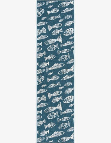 Blue Easy-Clean Coastal Indoor / Outdoor Runner Rug