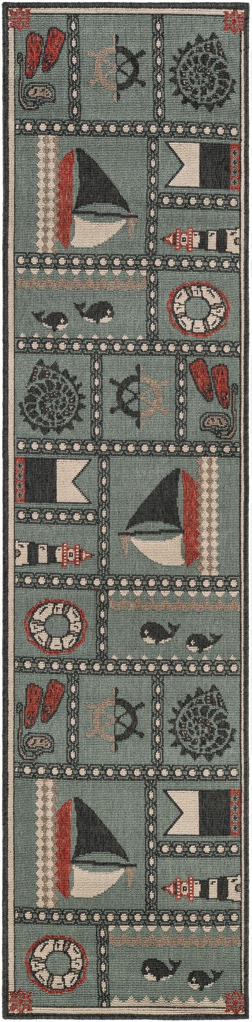 Primary image 2' x 8'  Washable Coastal Indoor / Outdoor Runner Rug