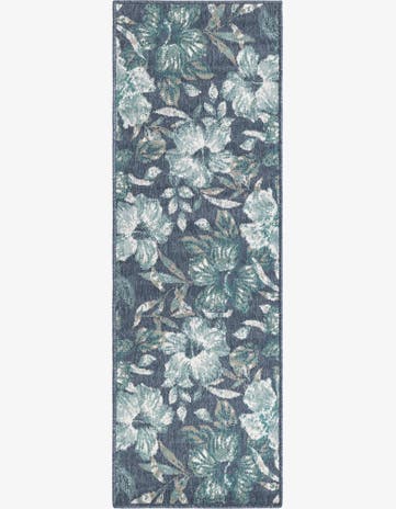 Blue Easy-Clean Coastal Indoor / Outdoor Runner Rug