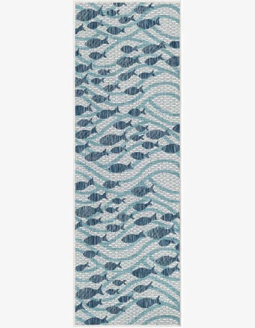Blue Easy-Clean Coastal Indoor / Outdoor Runner Rug