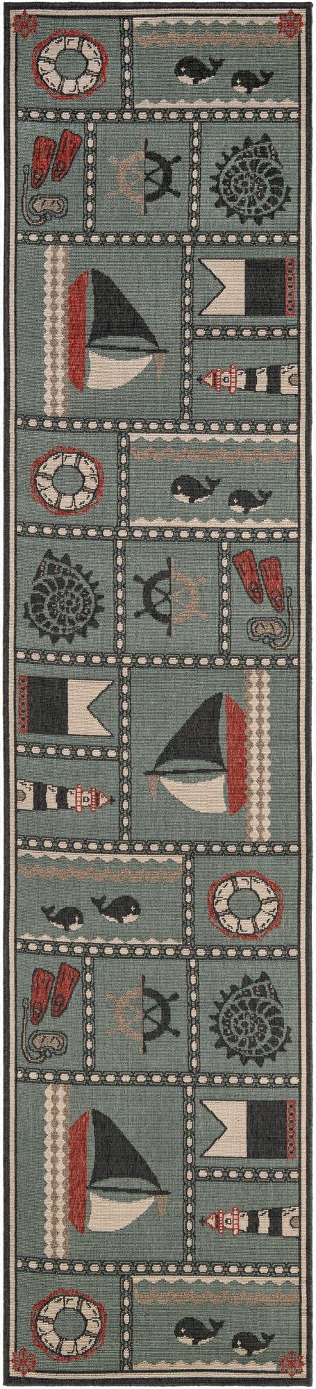 2' 7 x 12'  Washable Coastal Indoor / Outdoor Runner Rug