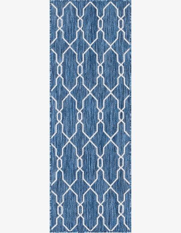 Blue Easy-Clean Lattice Indoor / Outdoor Runner Rug